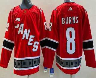 Men%27s Carolina Hurricanes #8 Brent Burns Red 2022 Reverse Retro Authentic Jersey->calgary flames->NHL Jersey
